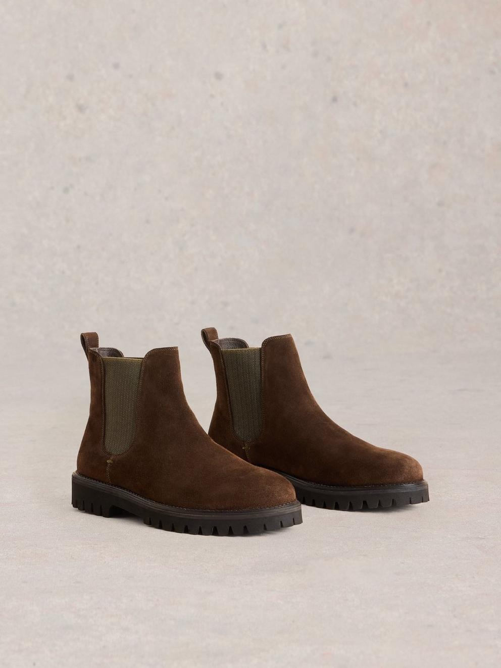 Chunky Chelsea Suede Boot in DK BROWN - FLAT FRONT