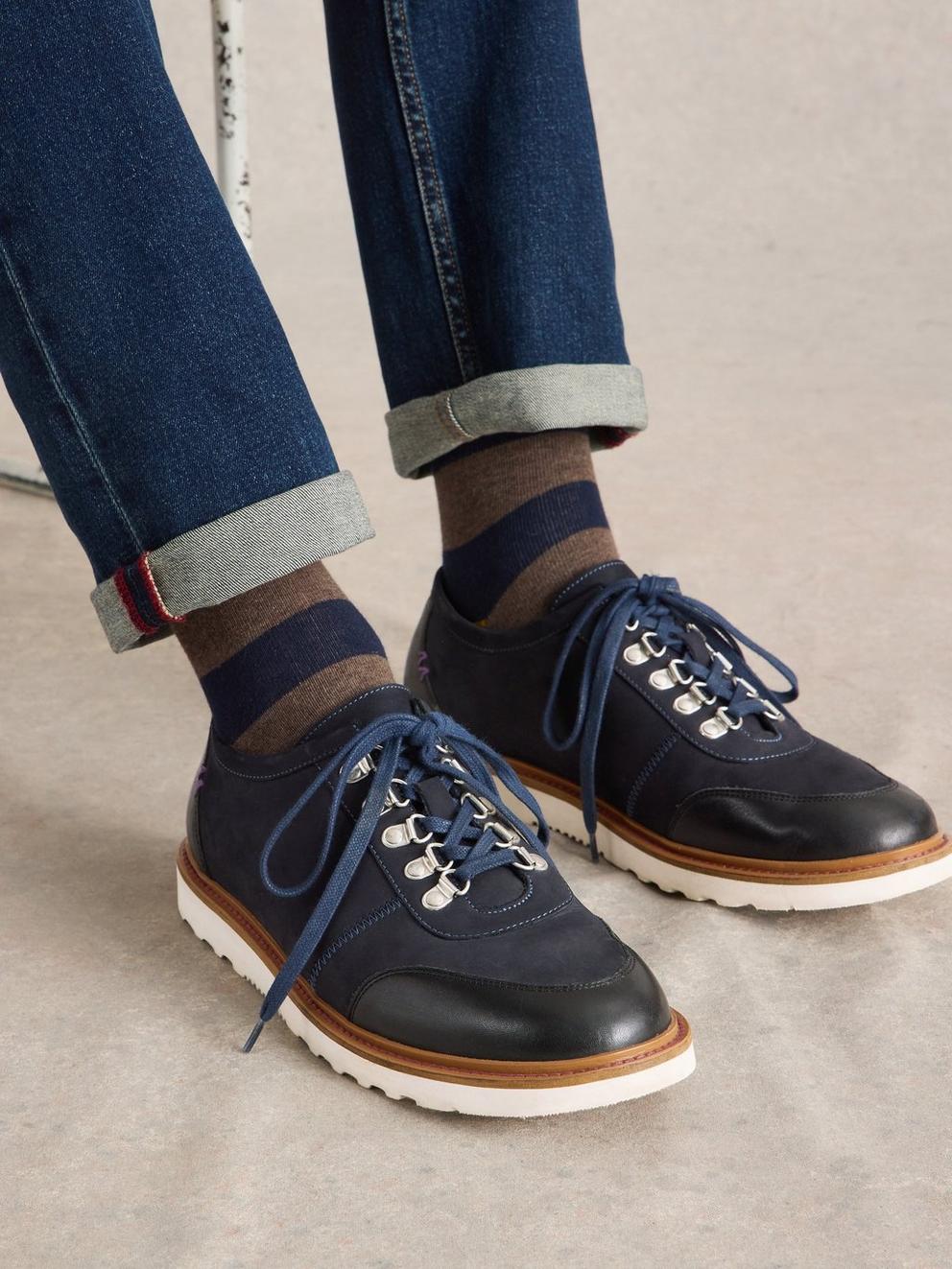Henry Hiker Shoe in DARK NAVY - MODEL FRONT