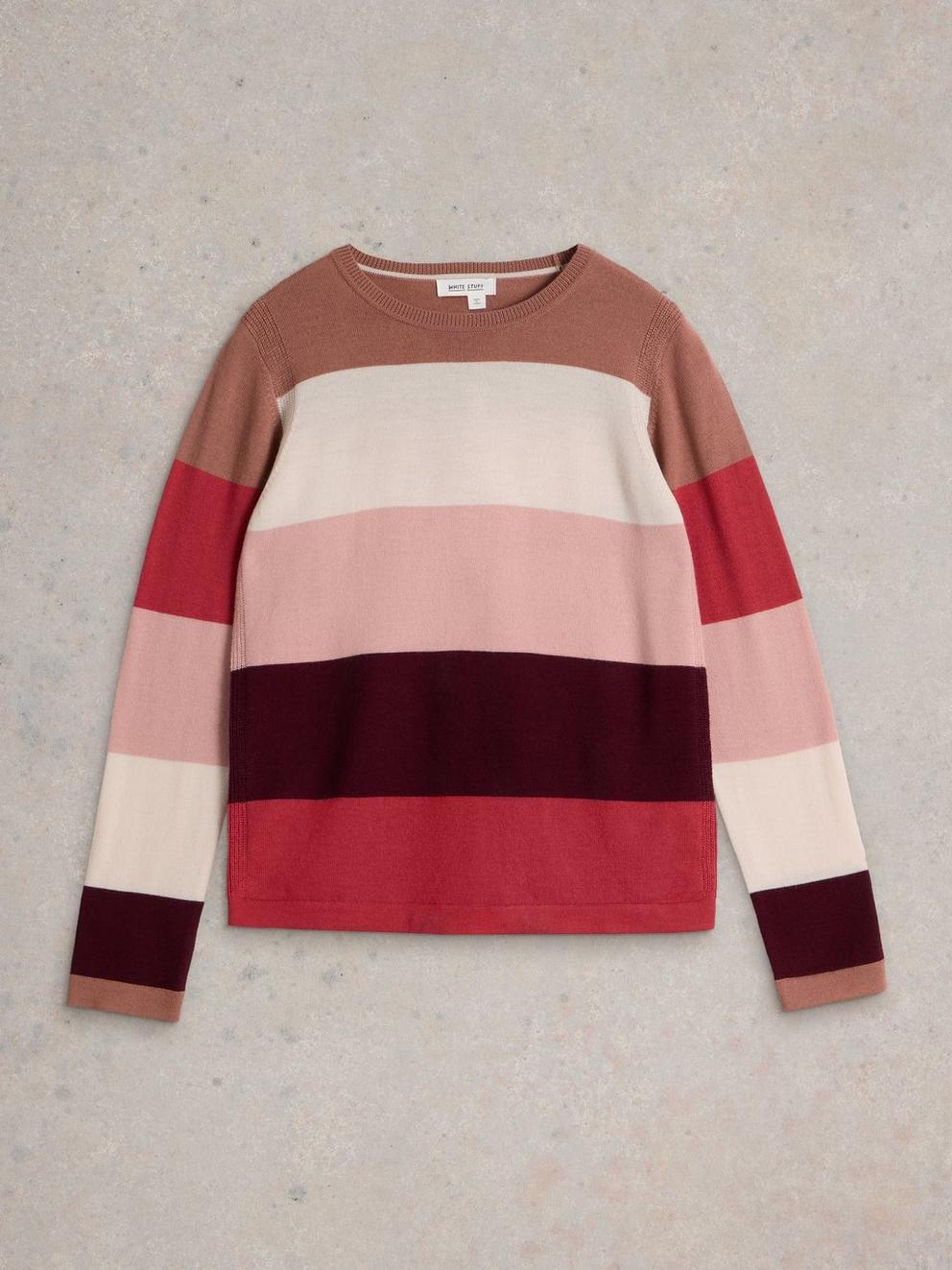 COLOUR BLOCK MERINO WOOL JUMPER in PLUM MLT - FLAT FRONT