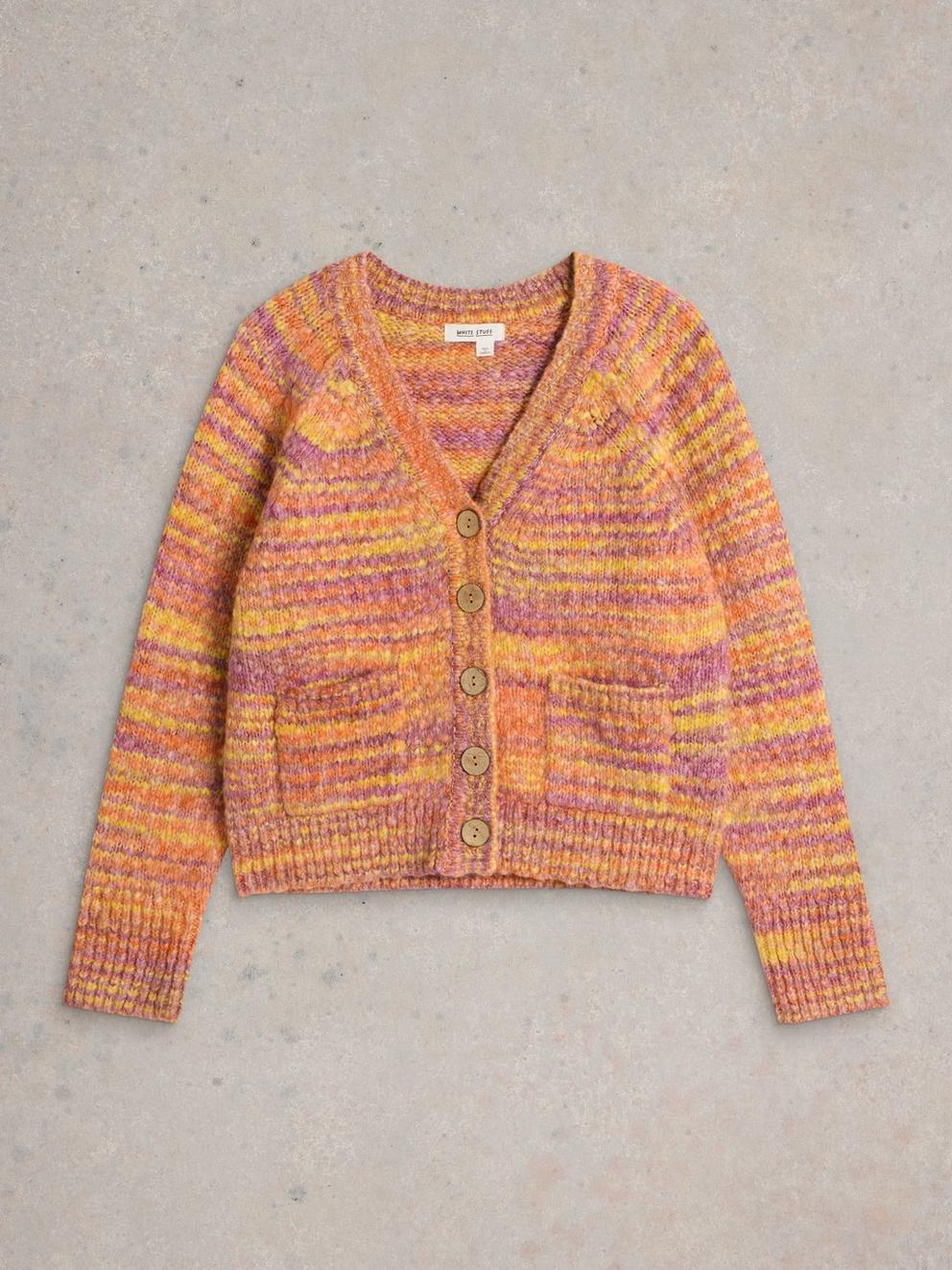 CINDY SPACE DYE CARDI in ORANGE MLT - FLAT FRONT