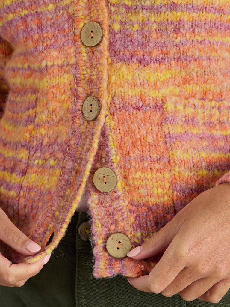 CINDY SPACE DYE CARDI in ORANGE MLT - MODEL DETAIL