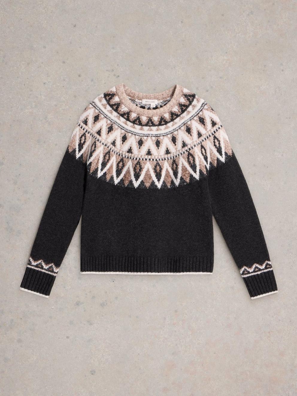 MONO FAIRISLE WOOL JUMPER in BLK MLT - FLAT FRONT