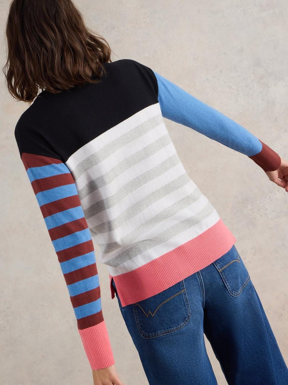 CITY STRIPE JUMPER in BLUE MLT - MODEL BACK