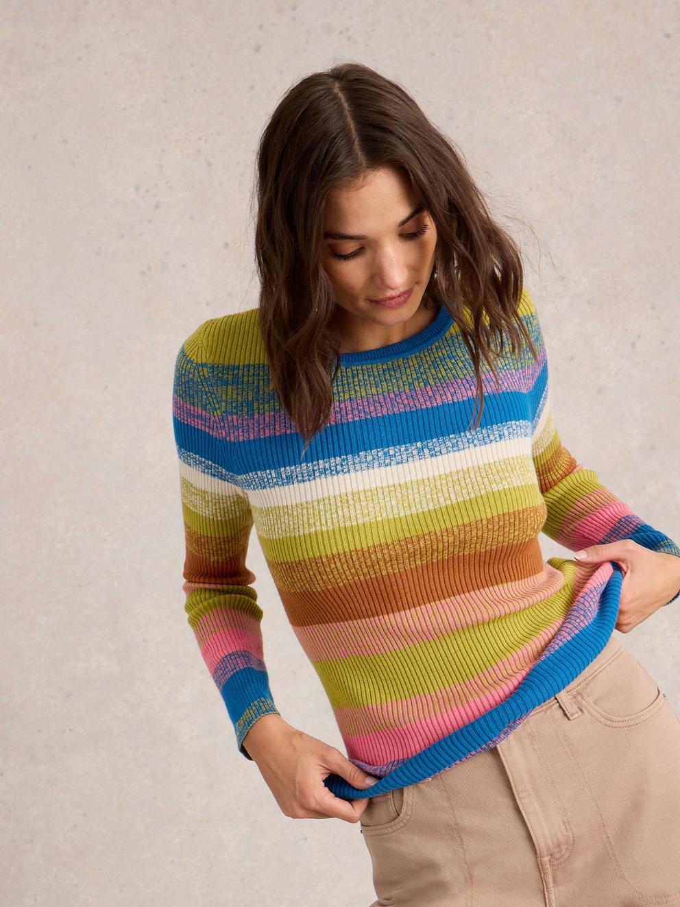 RIB STRIPED JUMPER in PINK MLT - LIFESTYLE