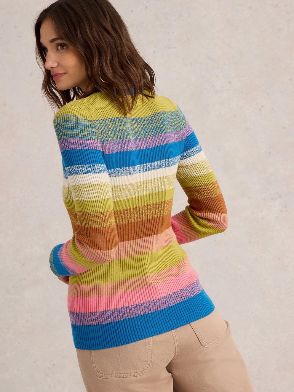 RIB STRIPED JUMPER in PINK MLT - MODEL BACK