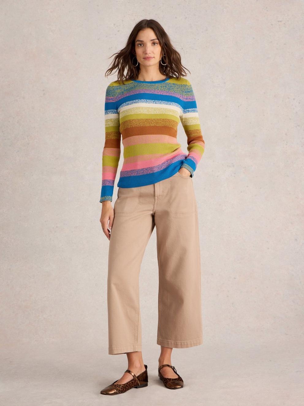 RIB STRIPED JUMPER in PINK MLT - MODEL FRONT