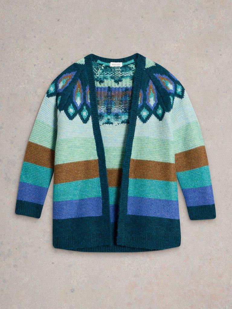 NEW YORK FAIRISLE CARDI in TEAL MLT - FLAT FRONT