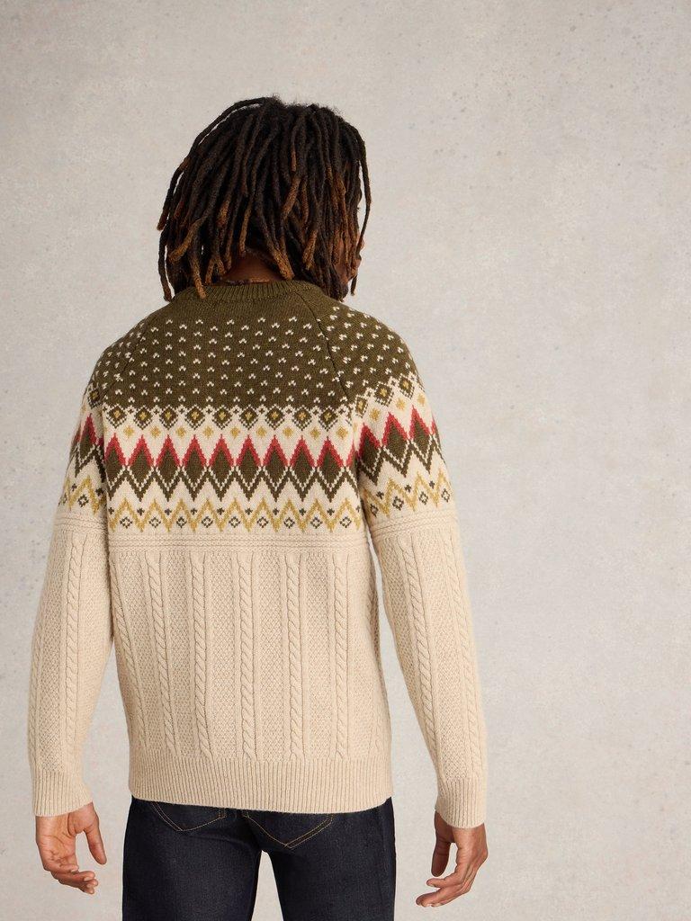 Cable Wool Fairisle Crew Neck in NAT MLT - MODEL BACK