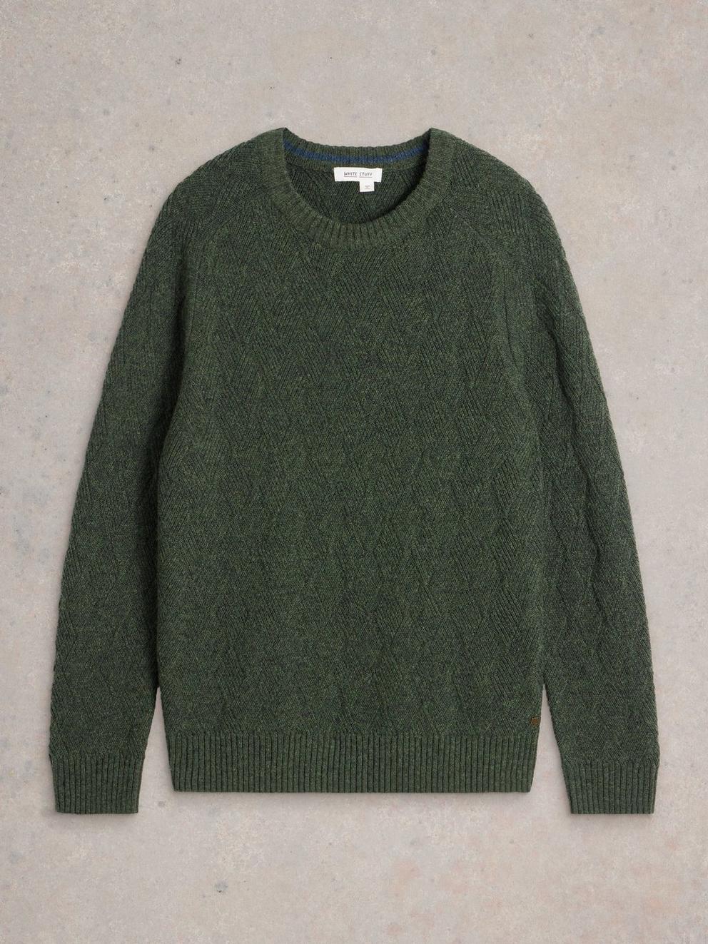 Diamond Wool Crew Neck in DK GREEN - FLAT FRONT