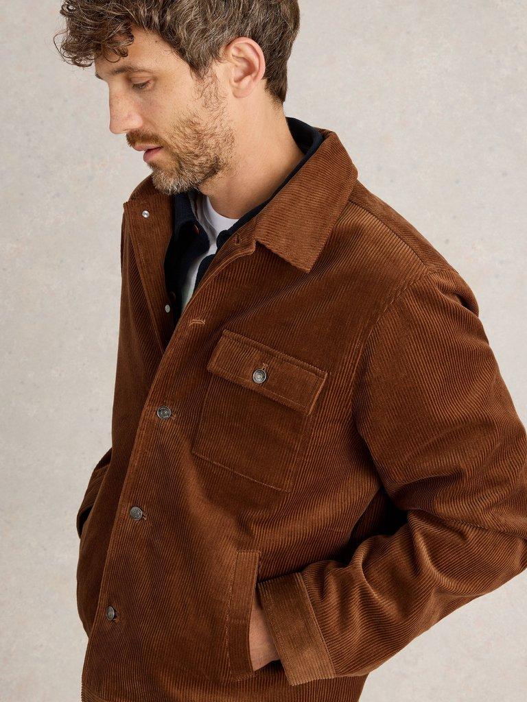 Cord Jacket in MID TAN - MODEL DETAIL