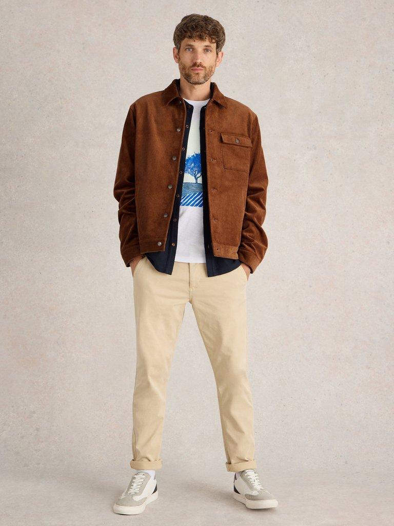 Cord Jacket in MID TAN - MODEL FRONT