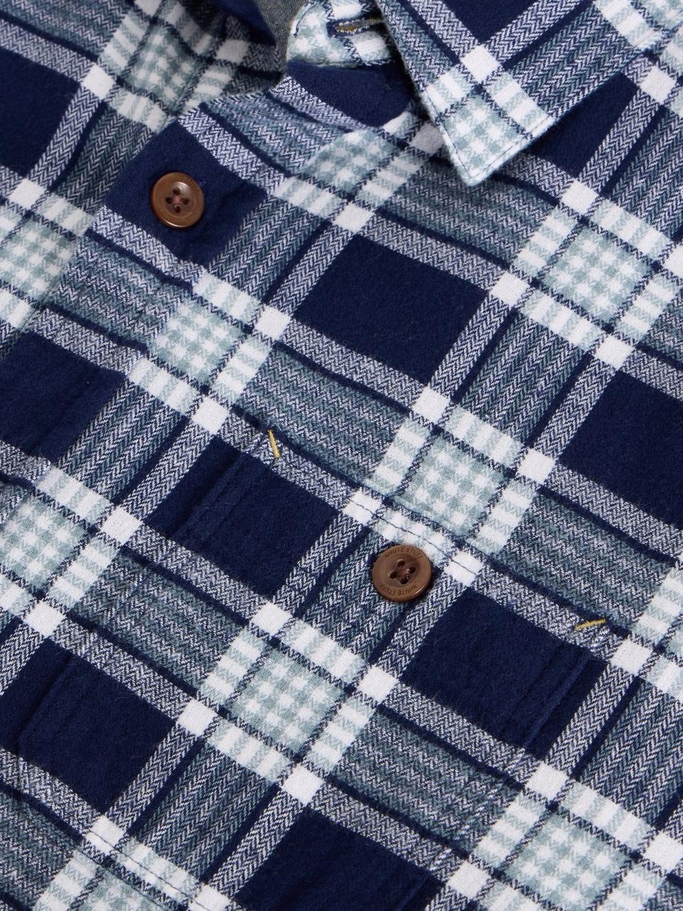 Wallace Brushed Check Shirt in NAVY MULTI - FLAT DETAIL