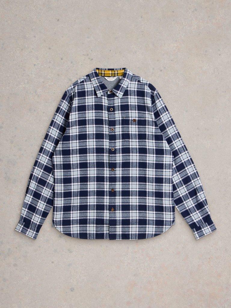 Wallace Brushed Check Shirt in NAVY MULTI - FLAT FRONT