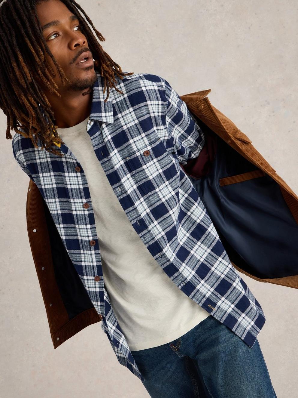 Wallace Brushed Check Shirt in NAVY MULTI - LIFESTYLE