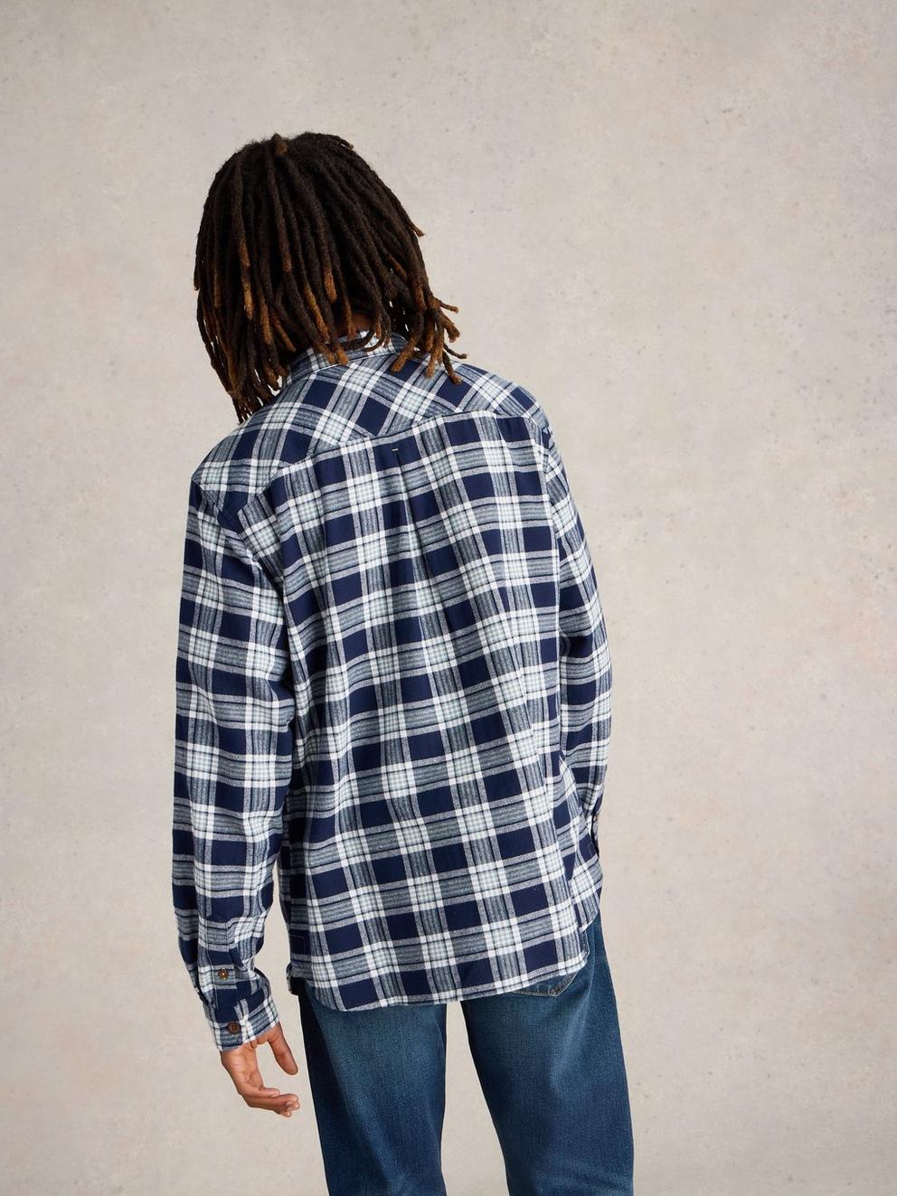 Wallace Brushed Check Shirt in NAVY MULTI - MODEL BACK