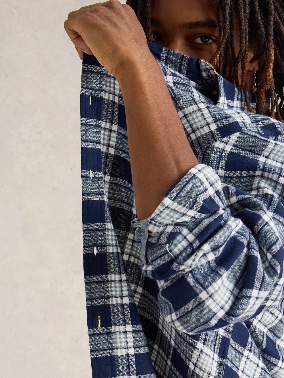 Wallace Brushed Check Shirt in NAVY MULTI - MODEL DETAIL