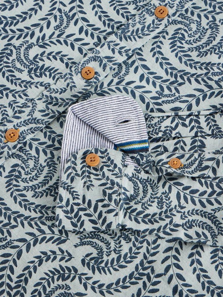 Leaf Printed Cotton Shirt in BLUE MLT - FLAT DETAIL