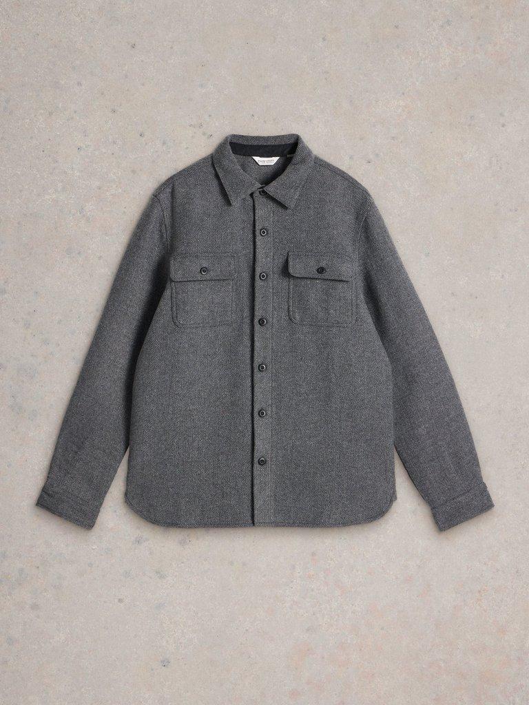 Darwen Herringbone Overshirt in GREY MLT - FLAT FRONT