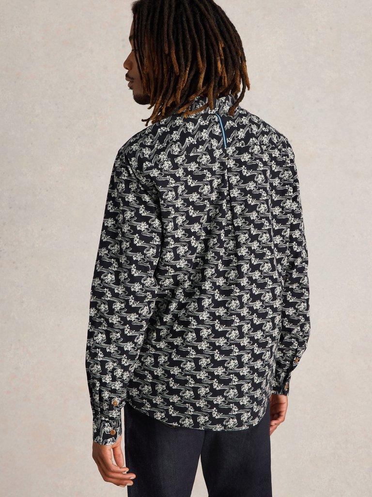 Floral Ripple Printed Shirt in BLK MLT - MODEL BACK