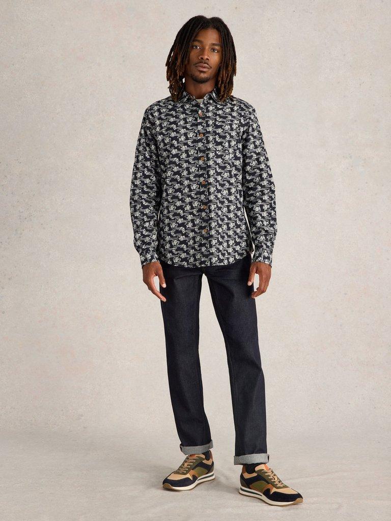 Floral Ripple Printed Shirt in BLK MLT - MODEL FRONT