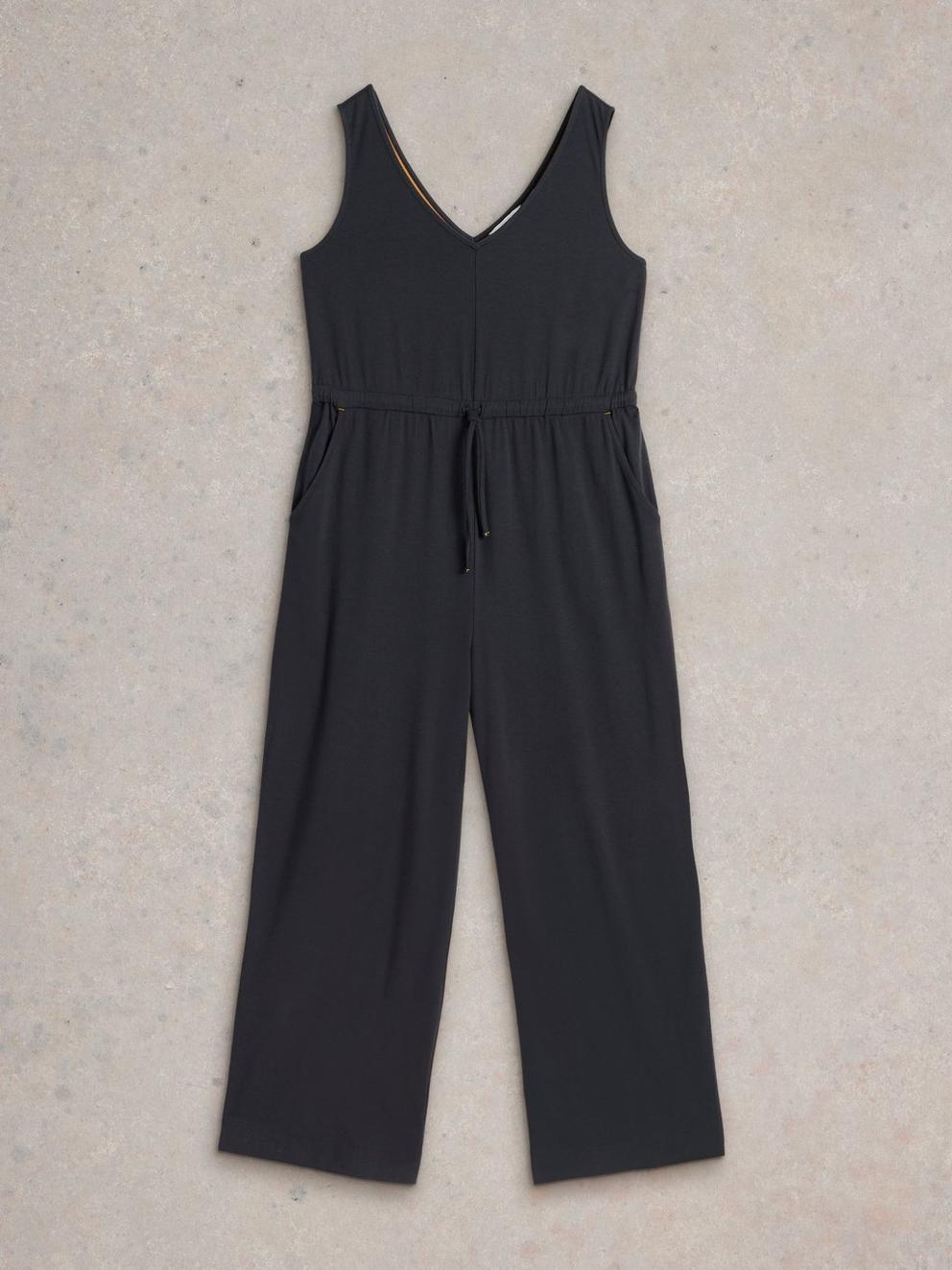 Jasmine Jersey Jumpsuit in CHARC GREY - FLAT FRONT