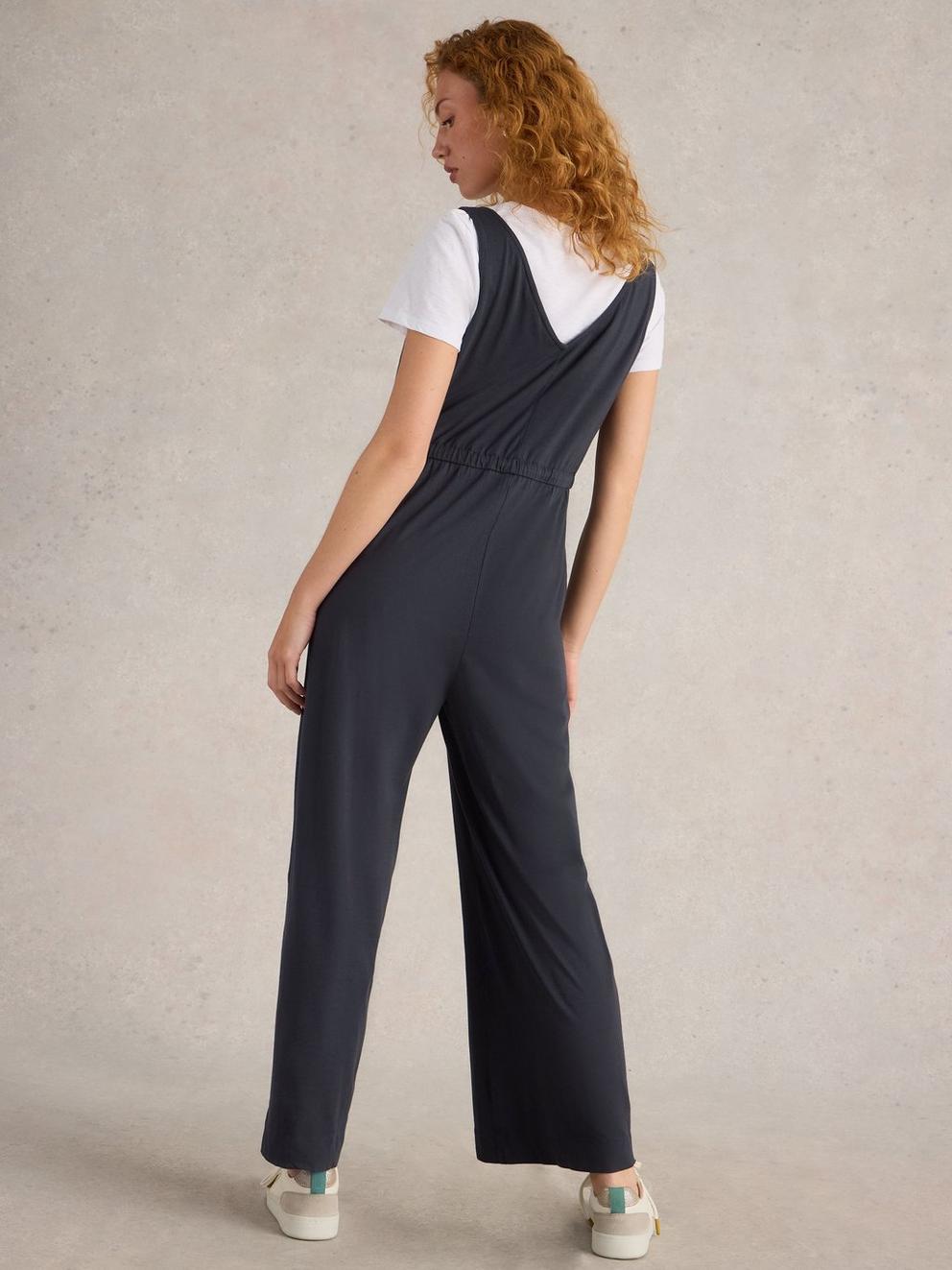 Jasmine Jersey Jumpsuit in CHARC GREY - MODEL BACK