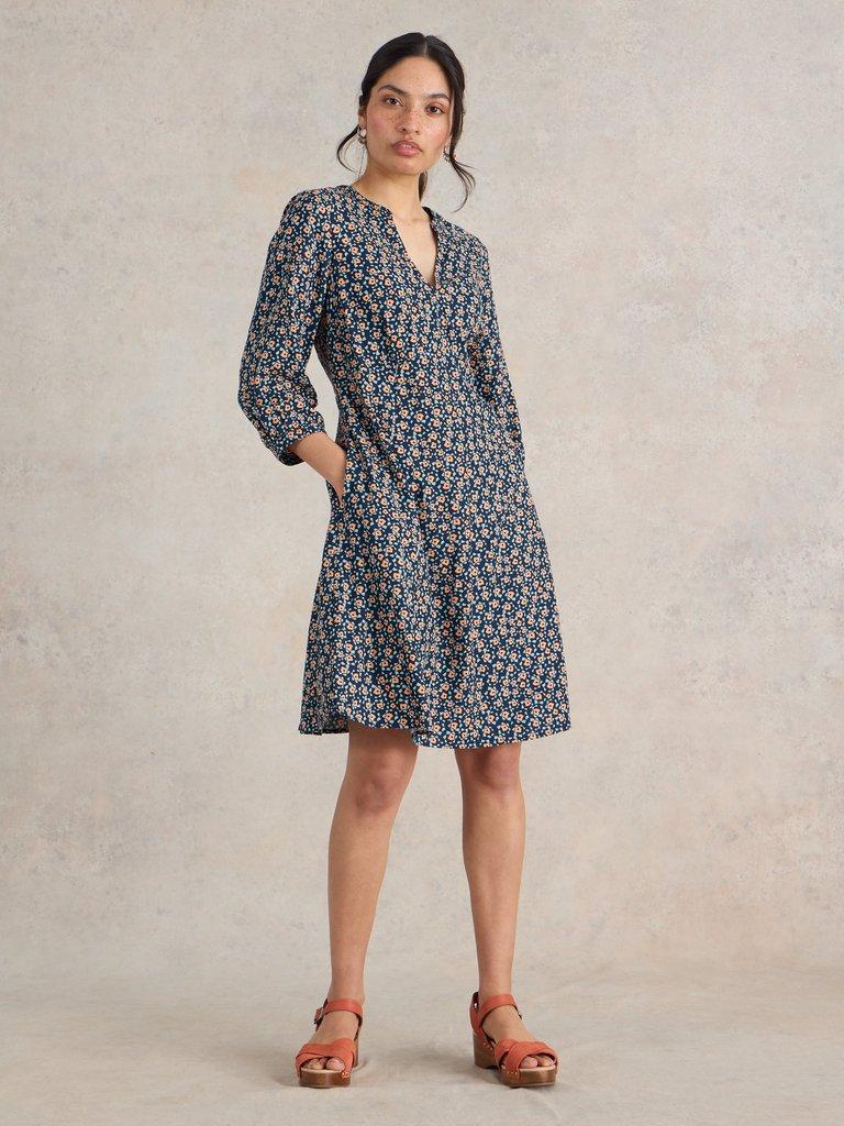 Frances Dress in NAVY PR - MODEL FRONT