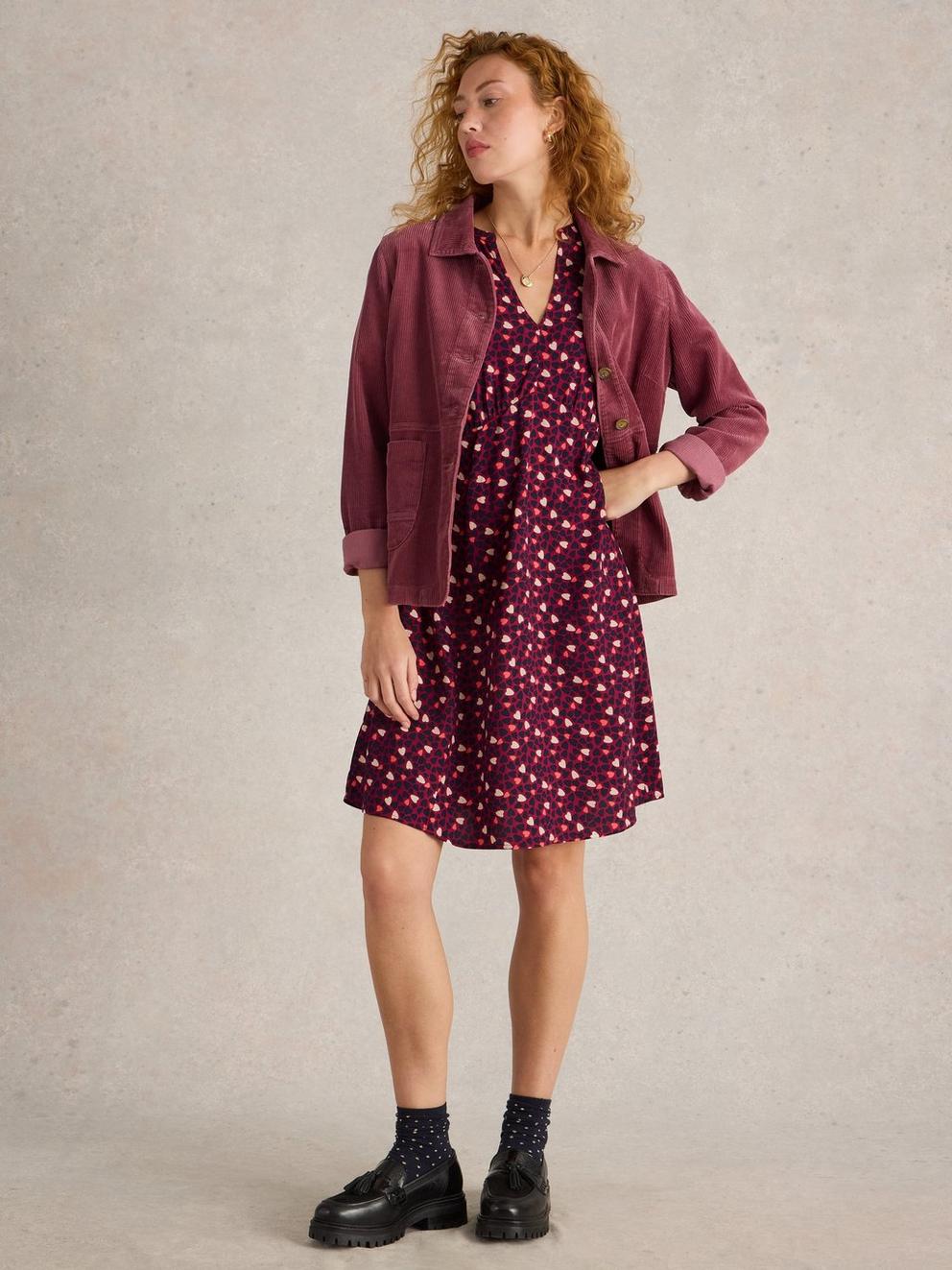 Frances Dress in PLUM PR - MODEL FRONT