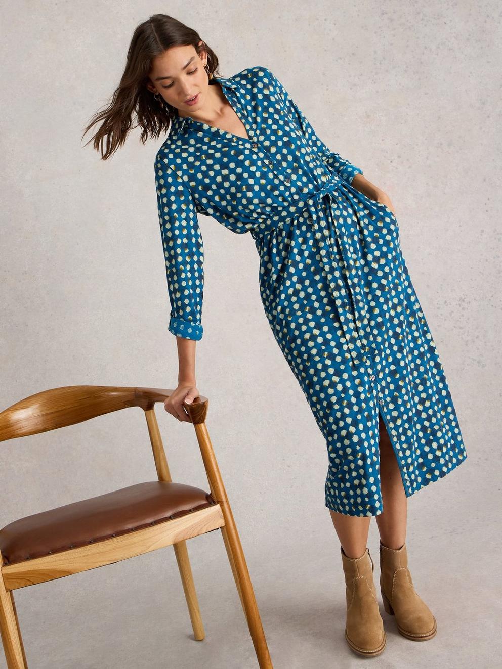 Annie Shirt Midi Dress in BLUE PR - LIFESTYLE
