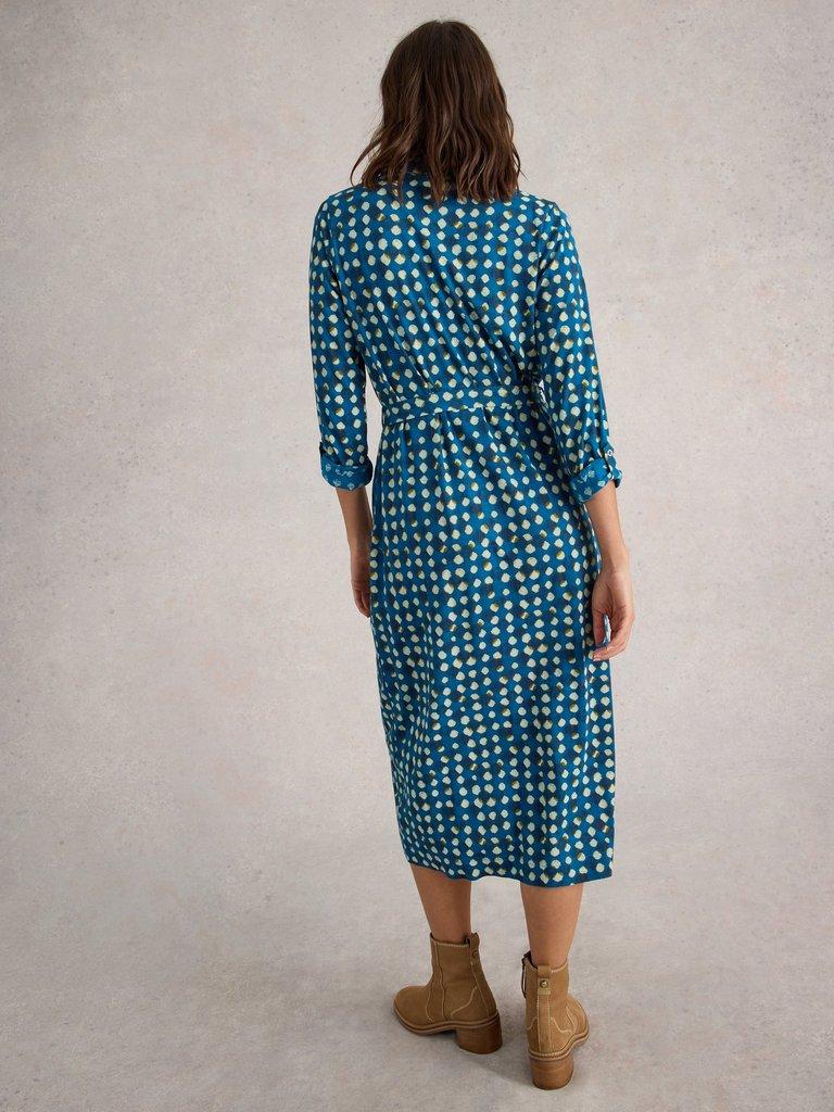Annie Shirt Midi Dress in BLUE PR - MODEL BACK