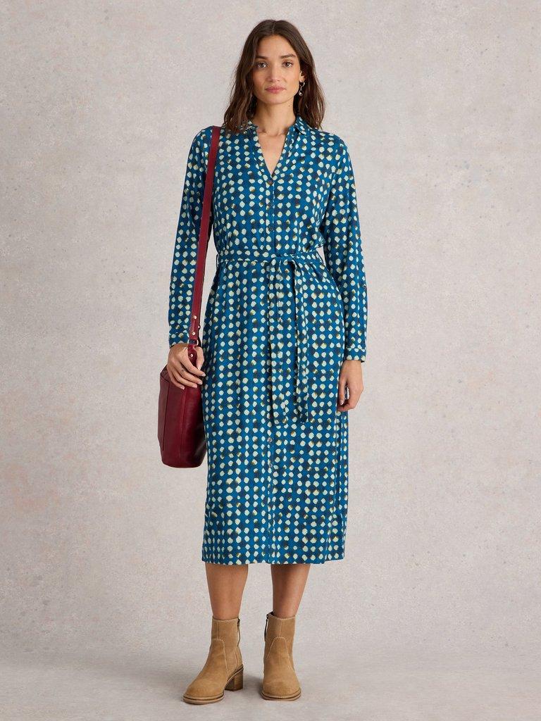 Annie Shirt Midi Dress in BLUE PR - MODEL FRONT
