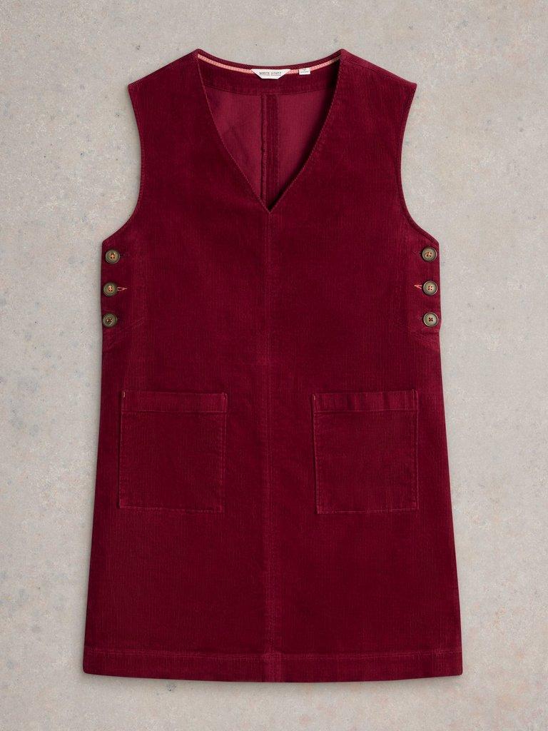 Maple Cord Pinafore in DK RED - FLAT FRONT