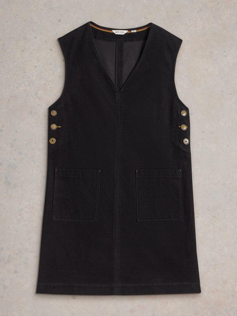 Maple Cord Pinafore in PURE BLK - FLAT FRONT