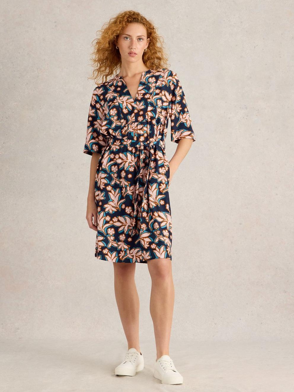 Ash Shift Dress in NAVY PR - MODEL FRONT