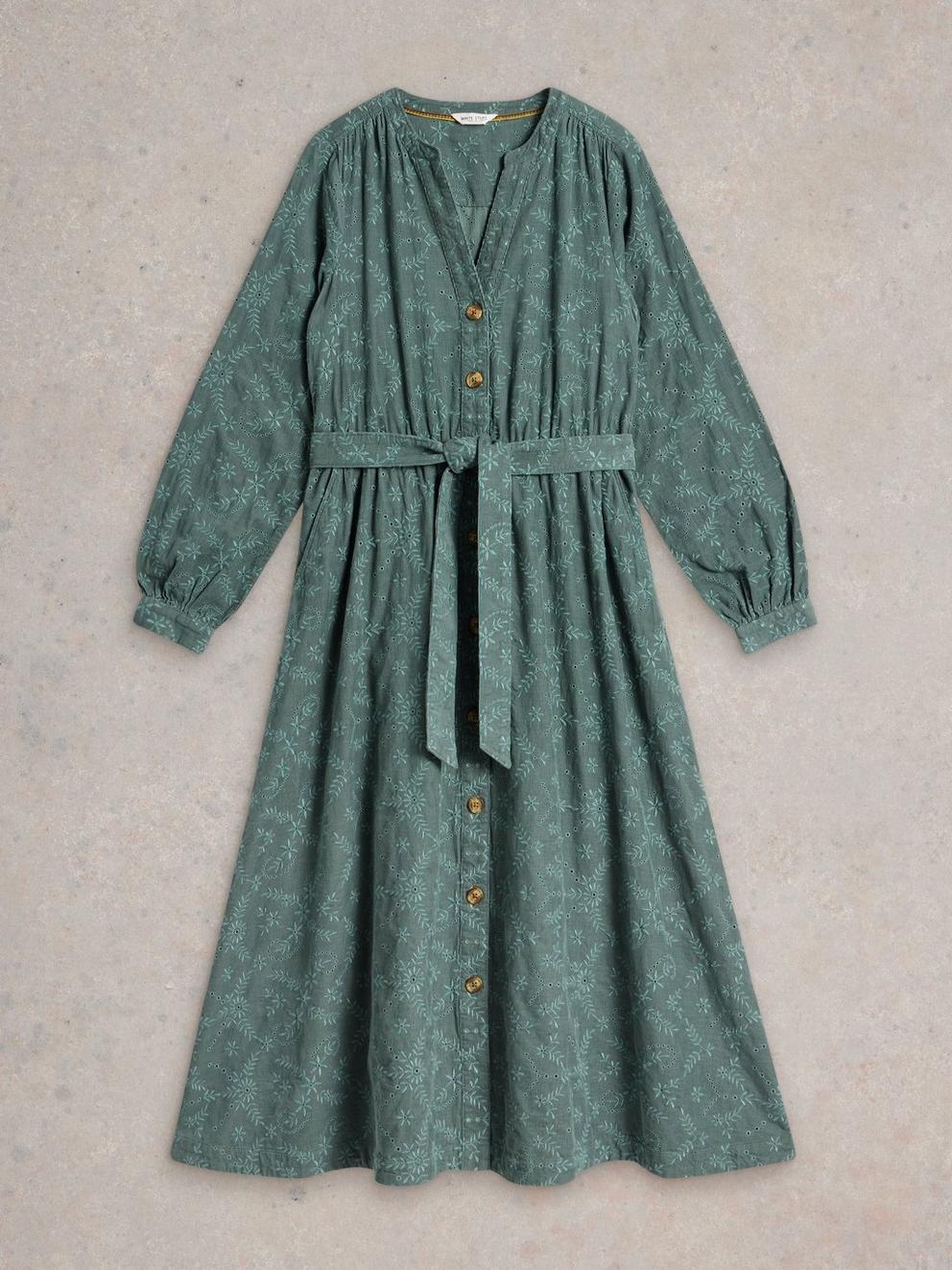 Florence Cord Dress in DUS GREEN - FLAT FRONT