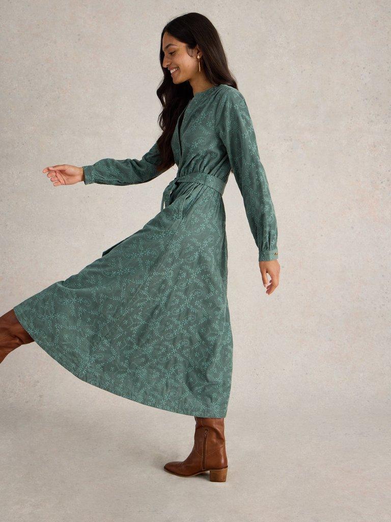 Florence Cord Dress in DUS GREEN - LIFESTYLE