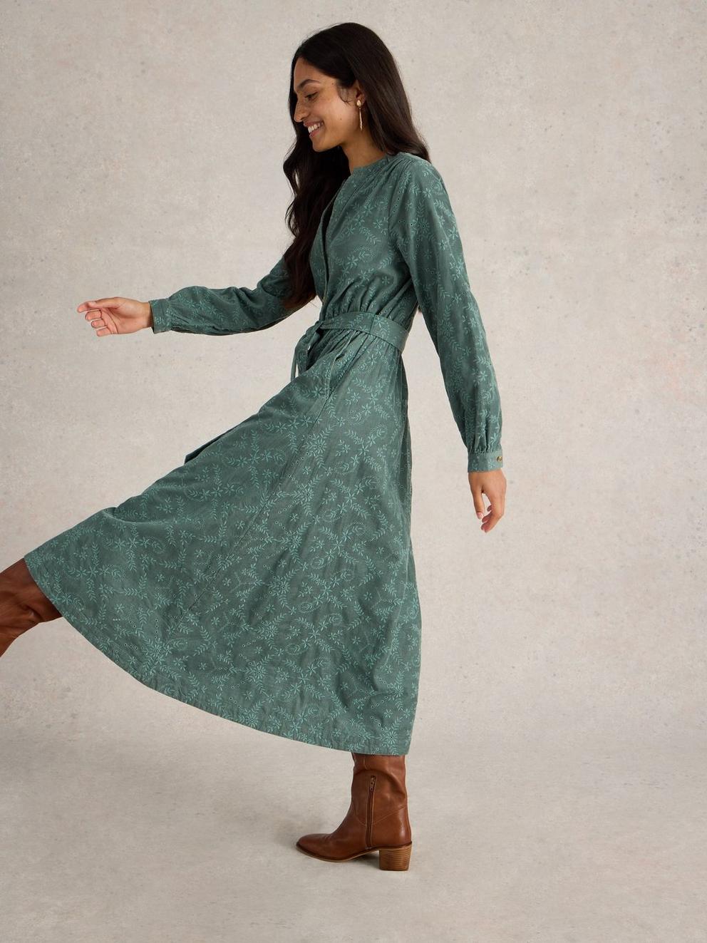 Florence Cord Dress in DUS GREEN - LIFESTYLE