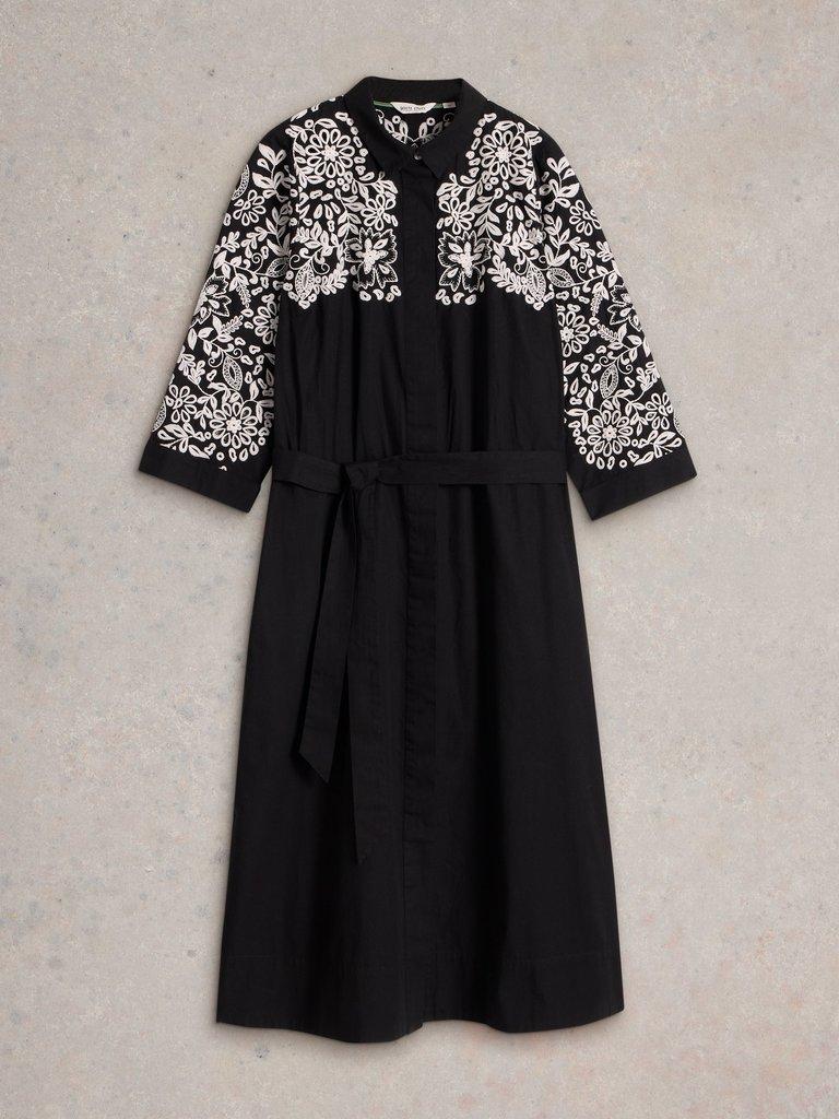 Thyme Embroidered Shirt Dress in BLK MLT - FLAT FRONT