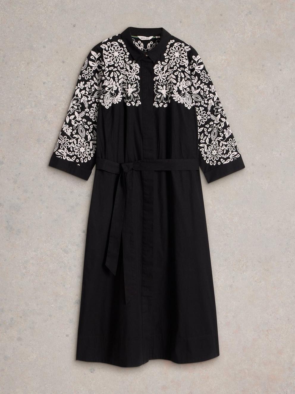 Thyme Embroidered Shirt Dress in BLK MLT - FLAT FRONT