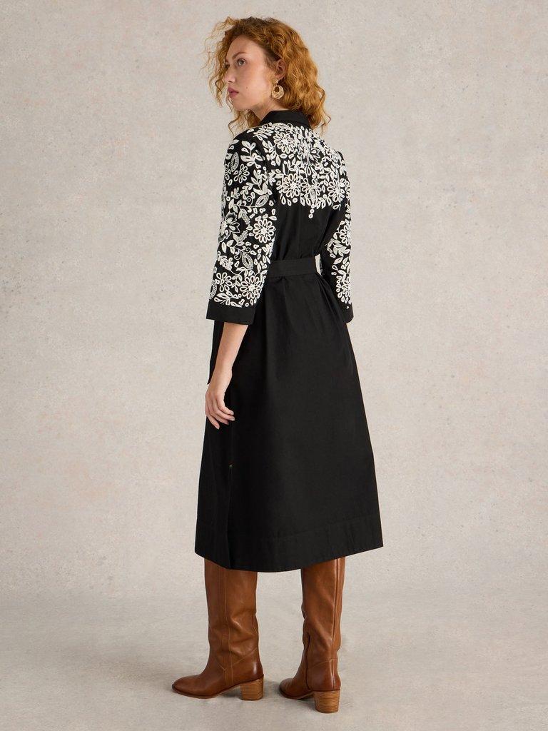 Thyme Embroidered Shirt Dress in BLK MLT - MODEL BACK