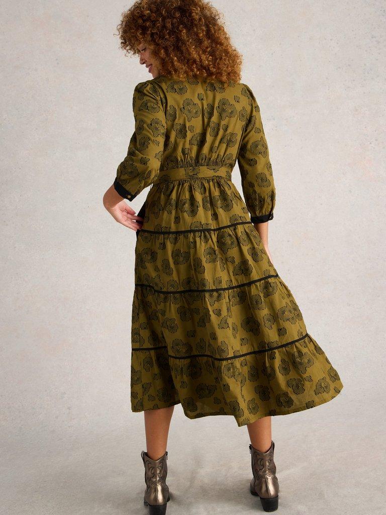 Fawn Jacquard Midi Dress in GREEN MLT - MODEL BACK