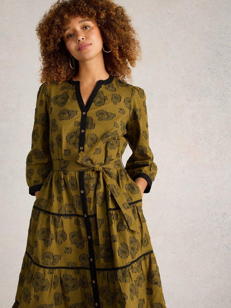 Fawn Jacquard Midi Dress in GREEN MLT - MODEL DETAIL