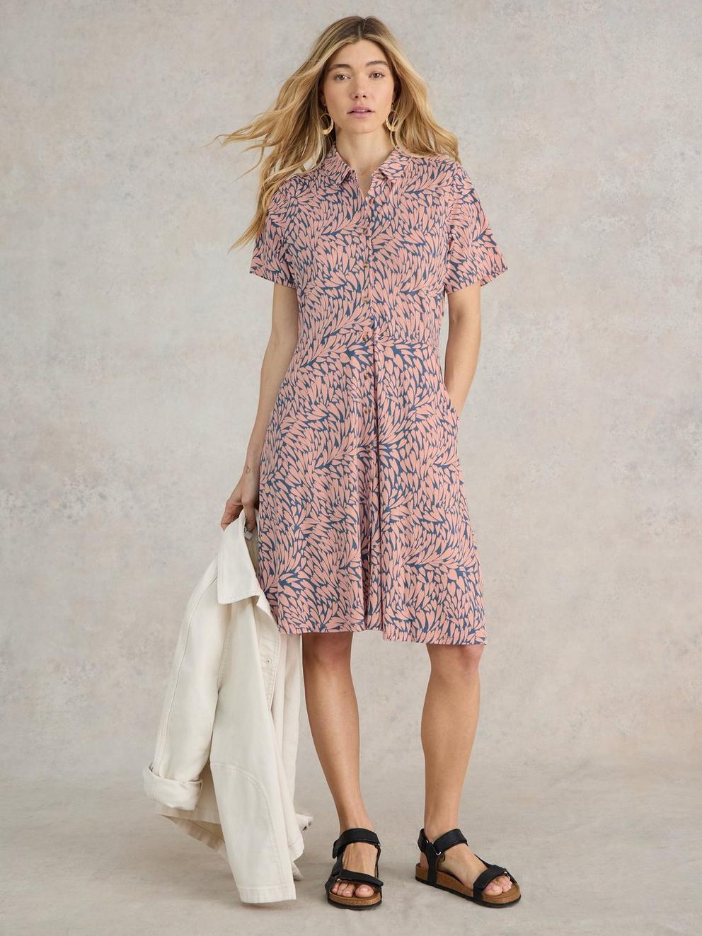 Ria Shirt Jersey Dress in PINK PR - MODEL FRONT