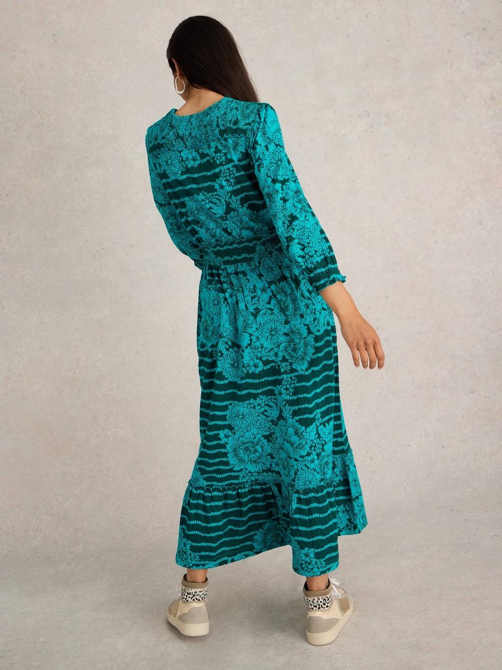 Jonie Shirred Jersey Dress in GREEN PR - MODEL BACK