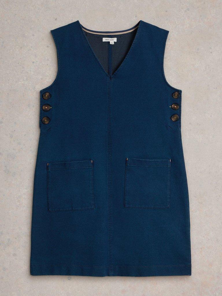 Maple Denim Jersey Pinafore in MID DENIM - FLAT FRONT