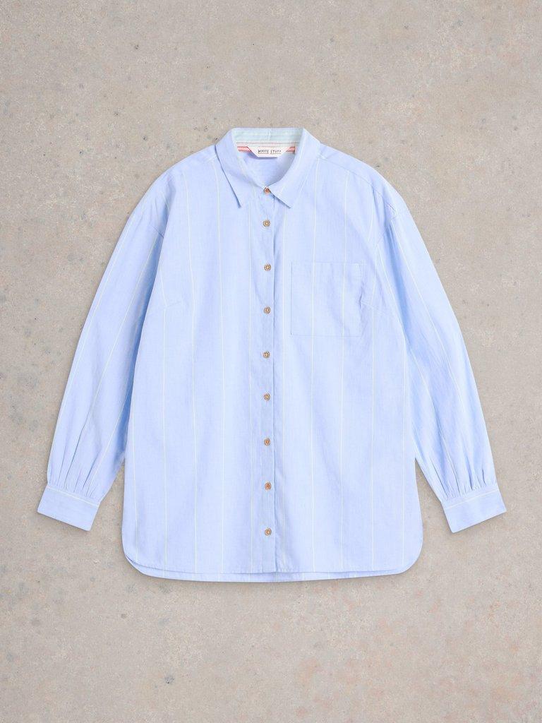 Laurel Longline Cotton Shirt in BLUE MLT - FLAT FRONT