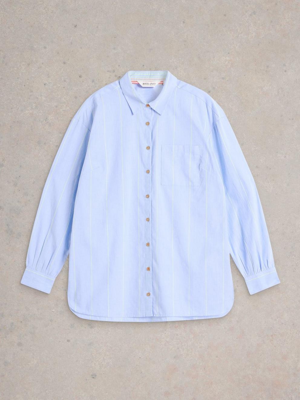 Laurel Longline Cotton Shirt in BLUE MLT - FLAT FRONT