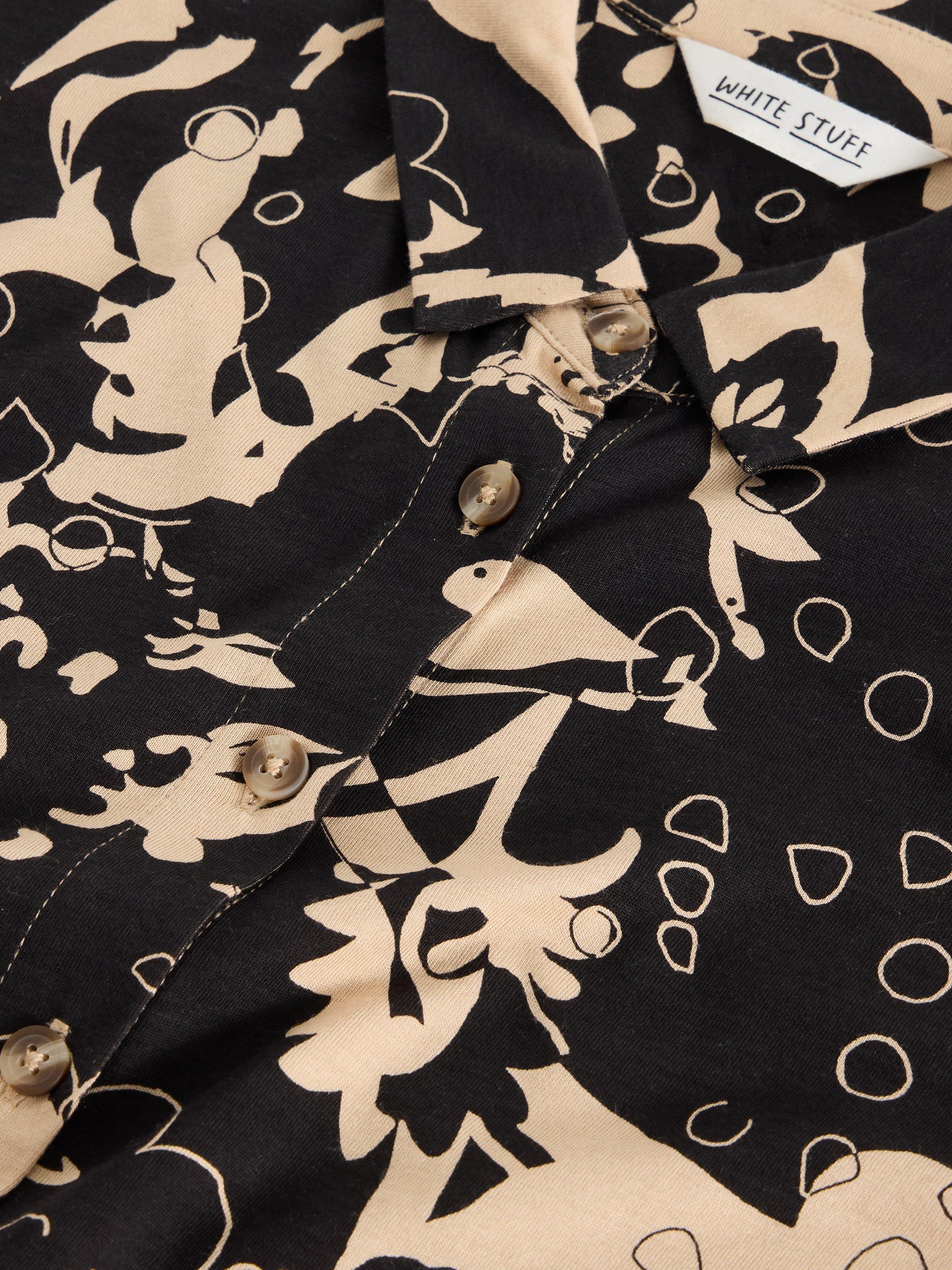 White Stuff Women's Short Sleeve Jersey Shirt Dress – Black Mix Floral, Midi Length (Defect / Irregular)