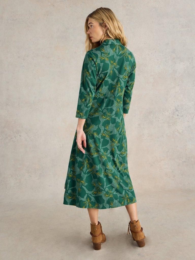 Rua Midi Jersey Shirt Dress in GREEN MLT - MODEL BACK