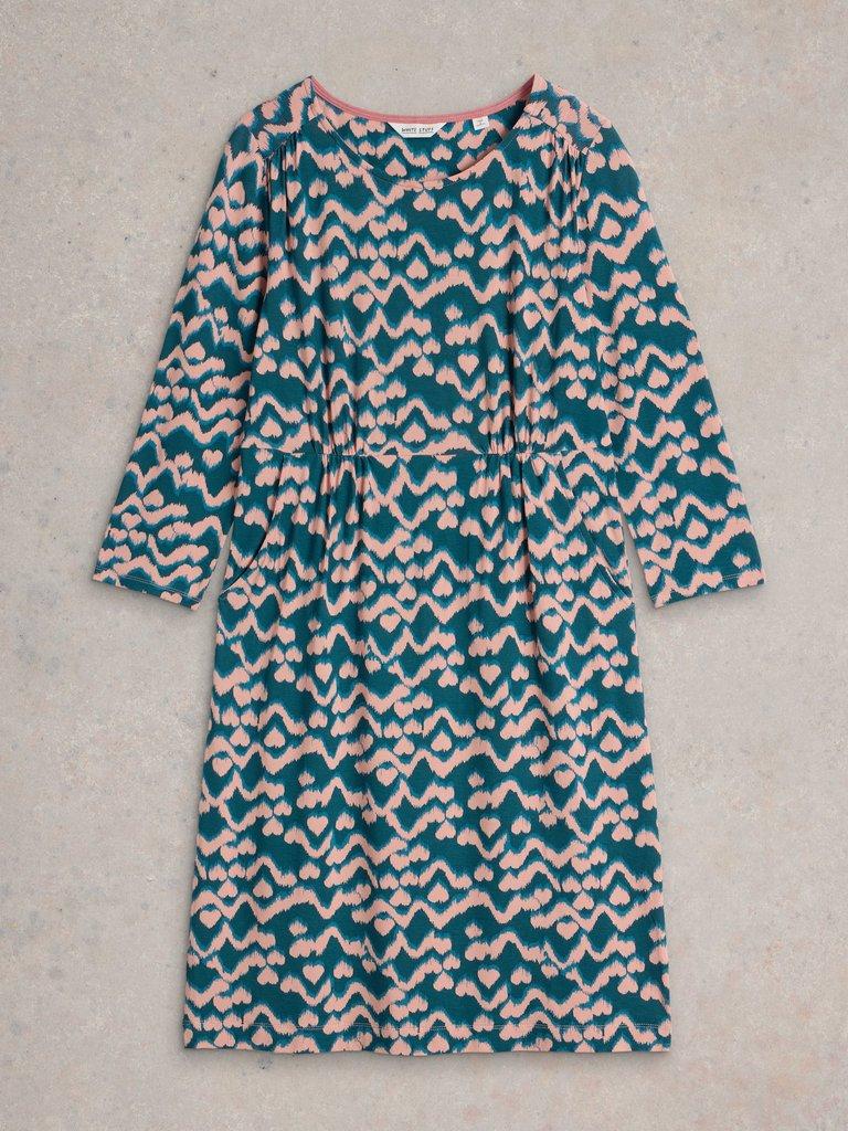 Tallie Jersey Printed Dress in TEAL PR - FLAT FRONT